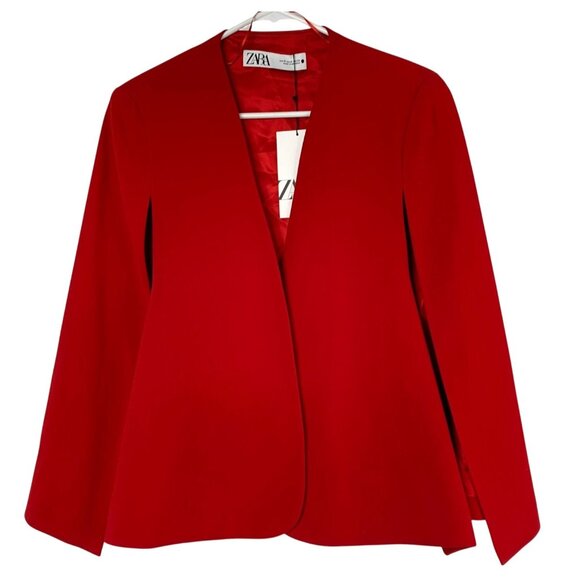 Zara Womens Red Open Front Blazer cape Jacket Size S/M NWD - Picture 5 of 16